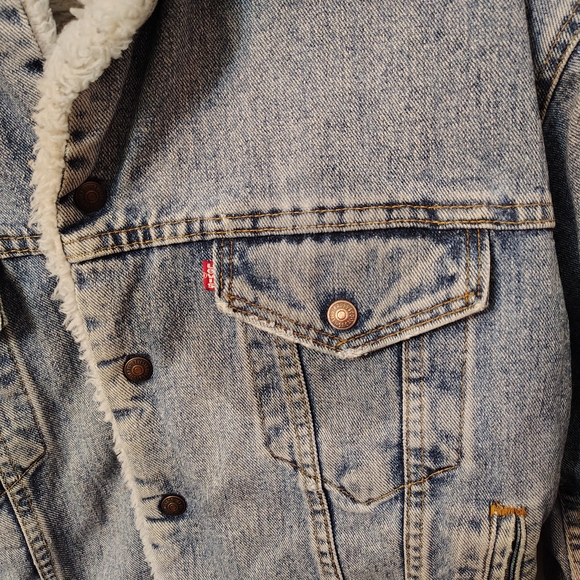 Vintage Levi’s Sherpa Lined Denim Trucker Jacket Mens Medium 80s 90s Made in USA - Picture 3 of 8
